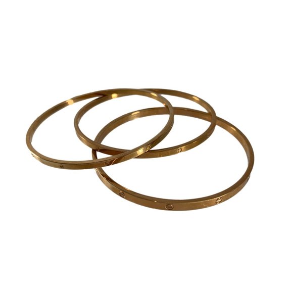 Lot of 3 Copper Colored Bangle Bracelets Stackable Circle Details Unbranded - Picture 6 of 6